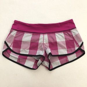 Lululemon Speed Shorts Yama Check Plaid Bumble Berry Toothpaste size 6